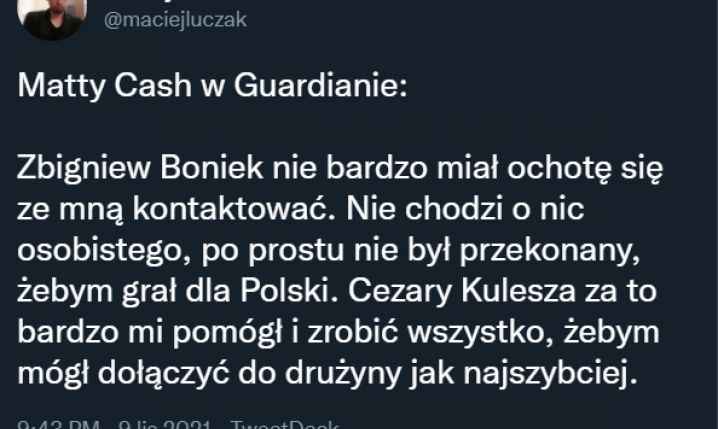 Matty Cash ZASKAKUJĄCO o Zbigniewie Bońku!